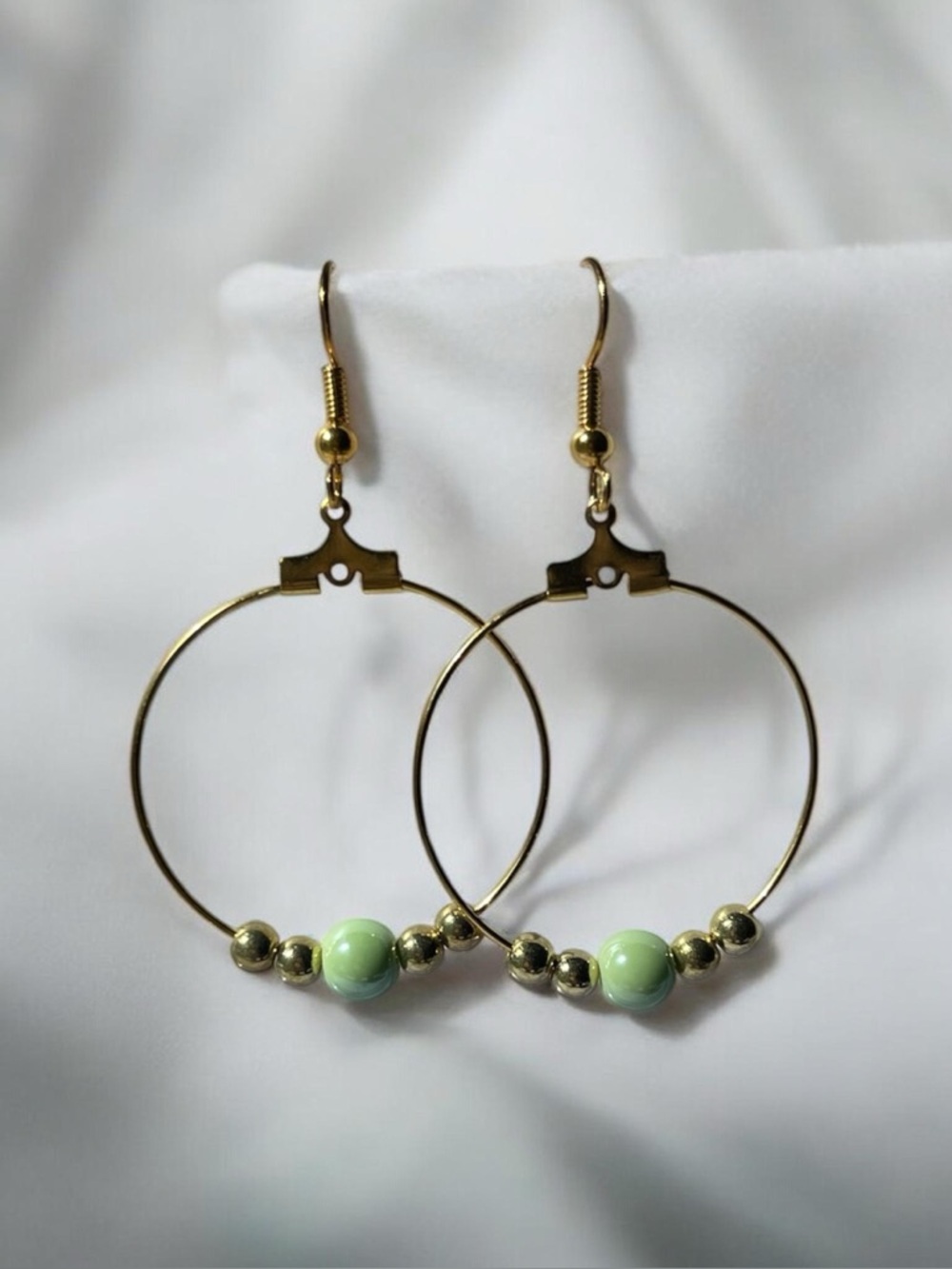 Sea Green & Gold hoop earrings